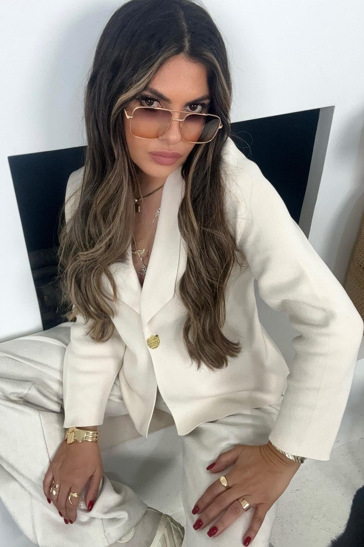 Tek Düğme Ceket Model Hırka Taş