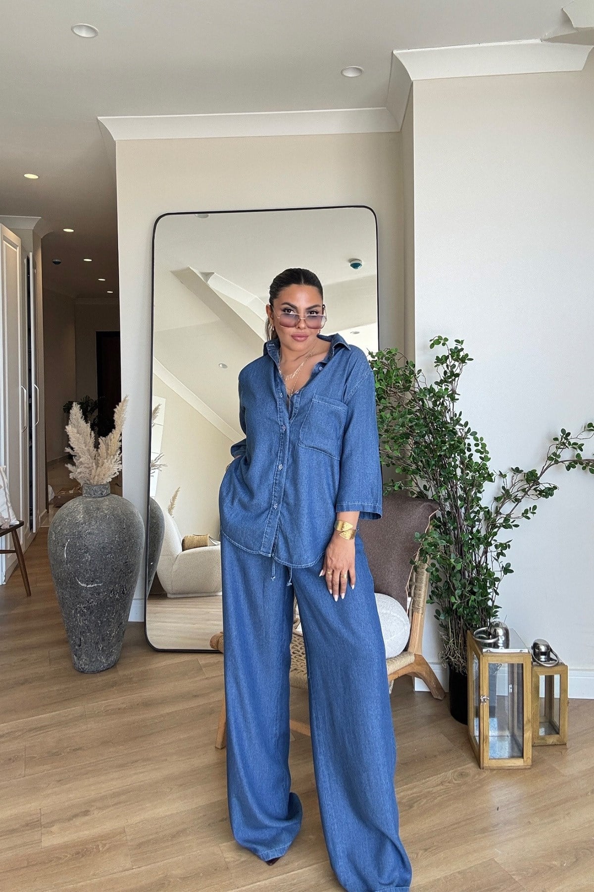 Tencel Kumaş Jean Takım Koyu Mavi