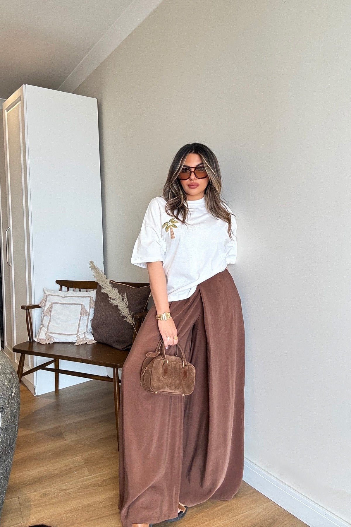 Tencel Kumaş Pantolon Etek Kahverengi