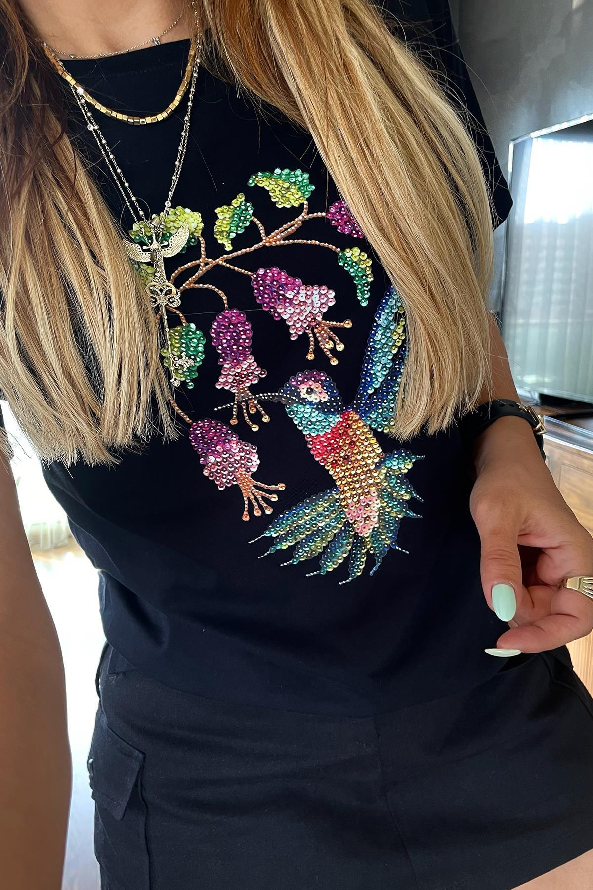 Üzümlü Tshirt Siyah