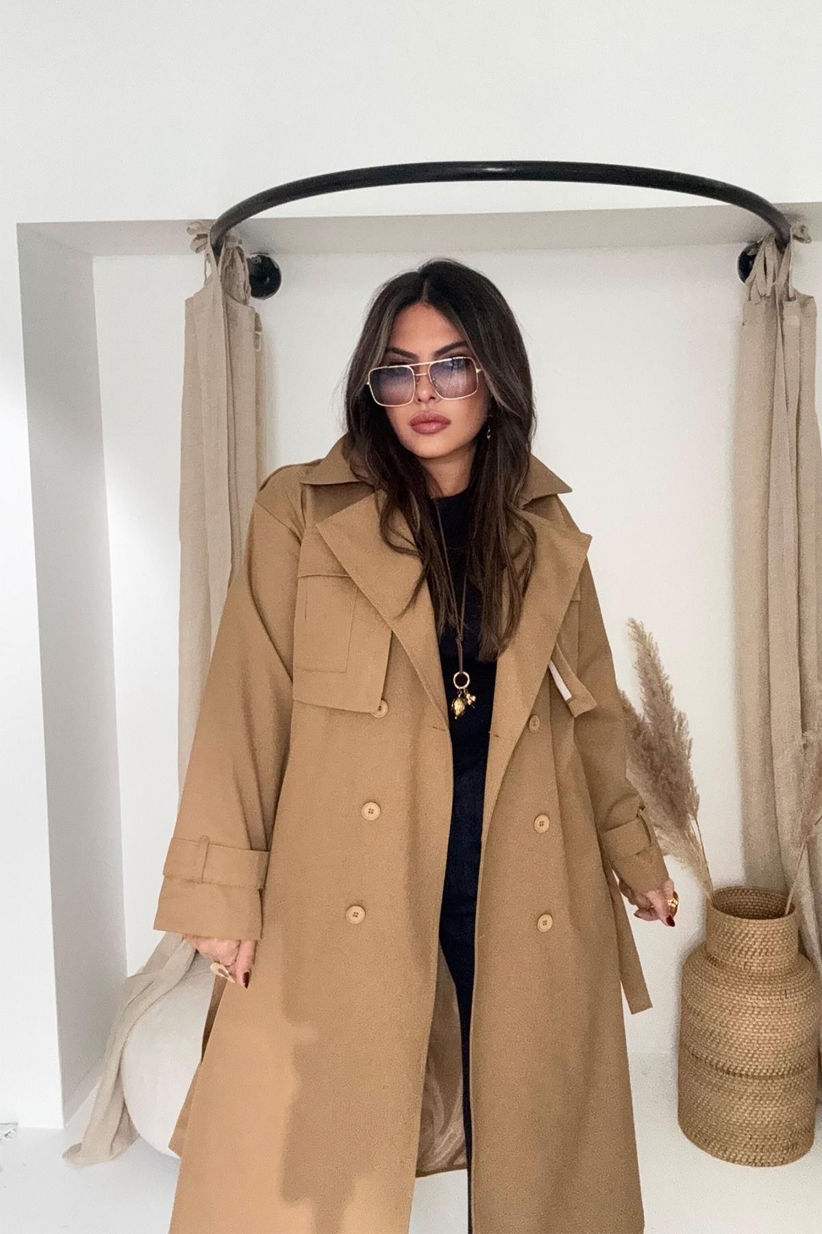 Uzun Kuşaklı Trenchcoat Camel