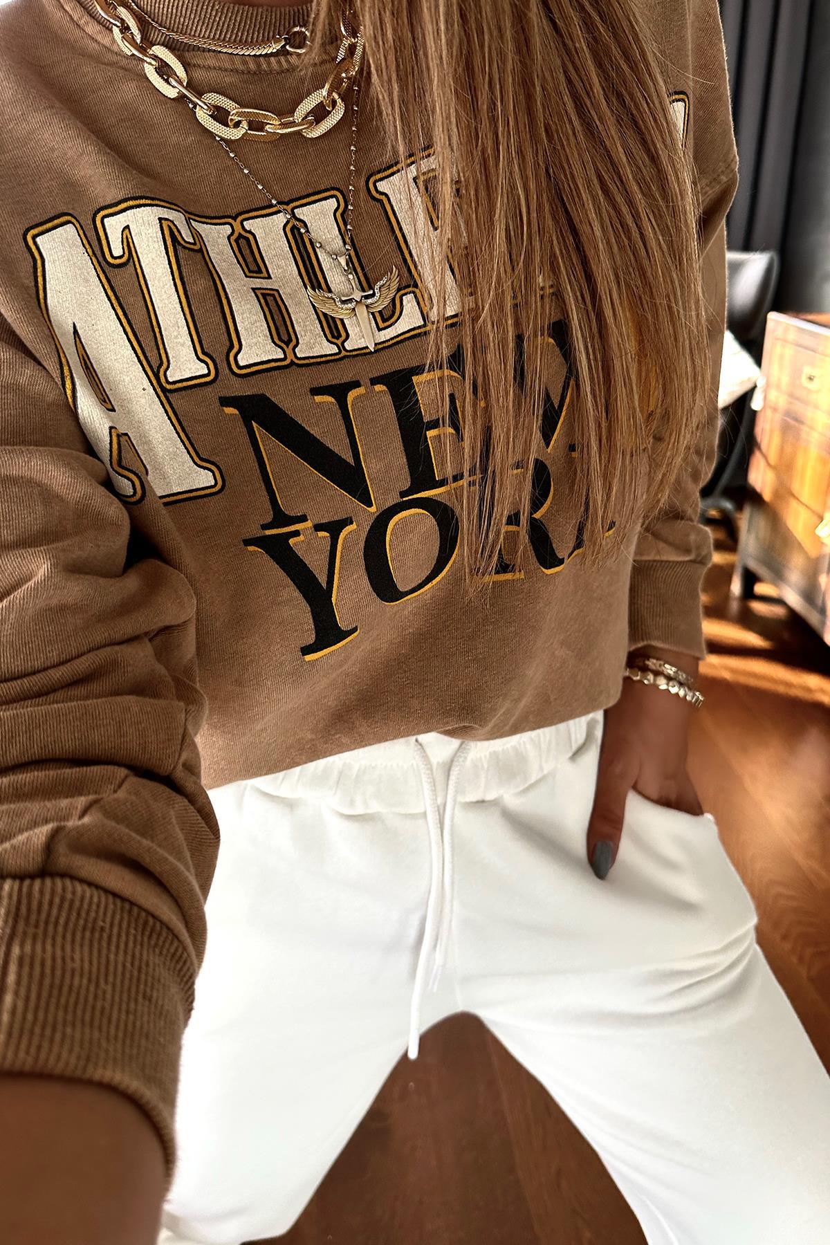 Yıkamalı Athletics Sweatshirt Nohut