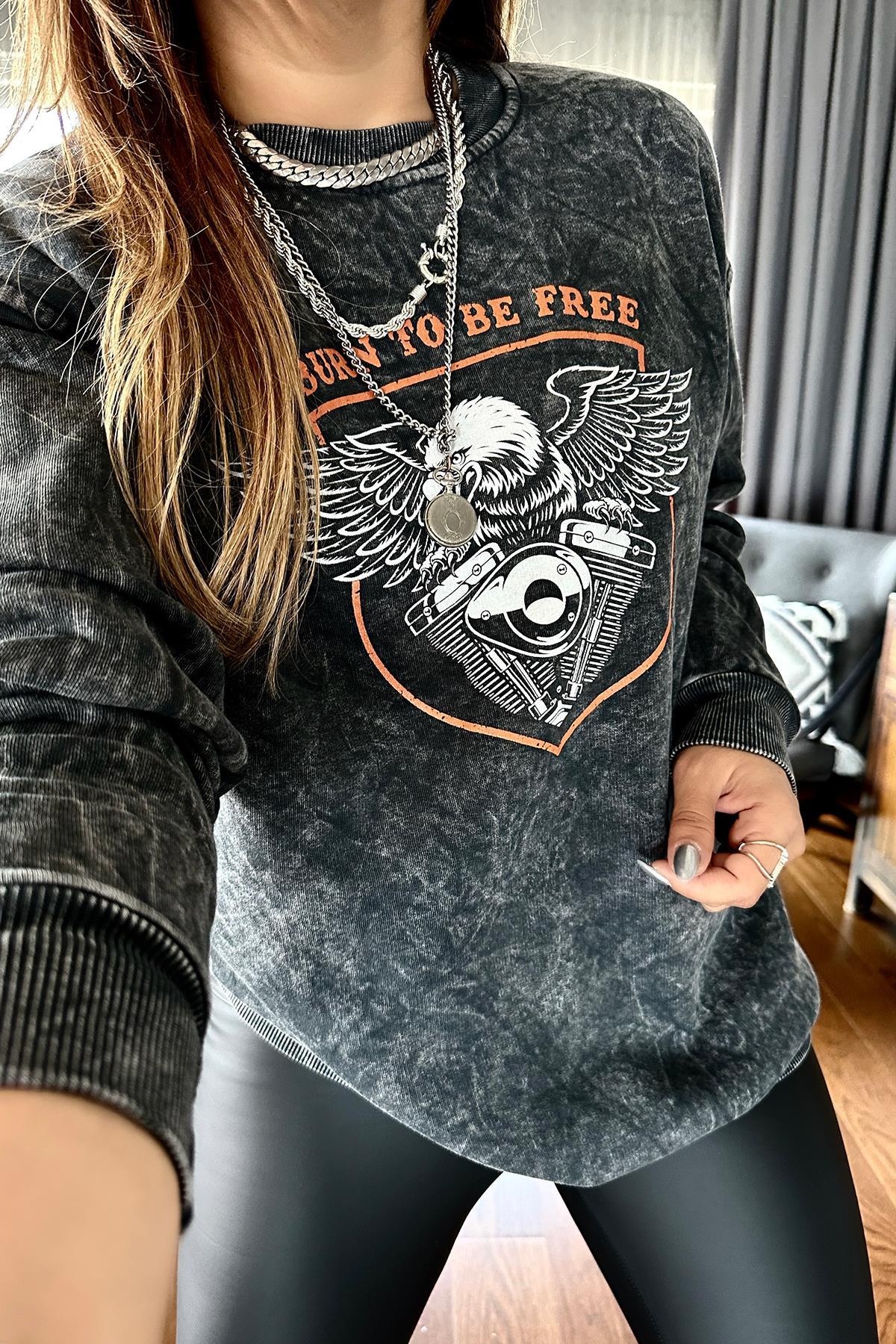 Yıkamalı Burn To Free Sweat Koyu Gri