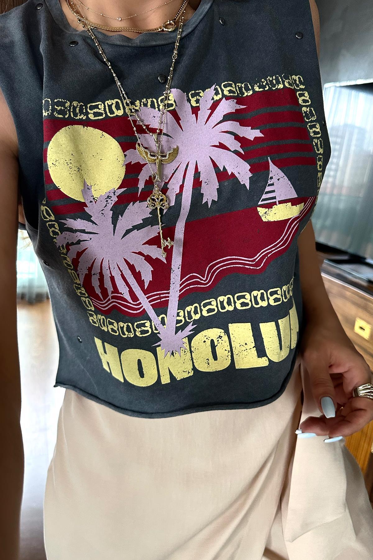 Yıkamalı Honolulu Crop Gri