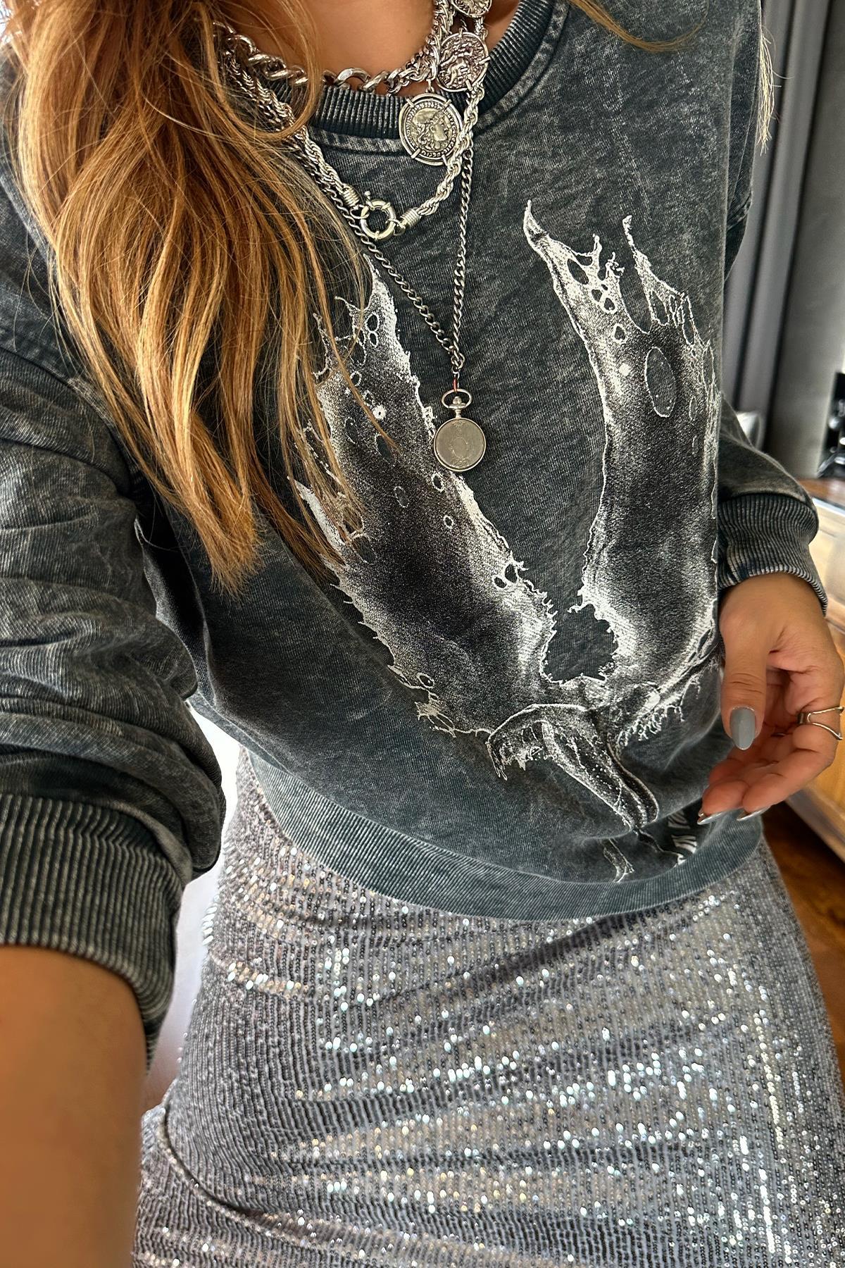 Yıkamalı Magic Sweatshirt Gri