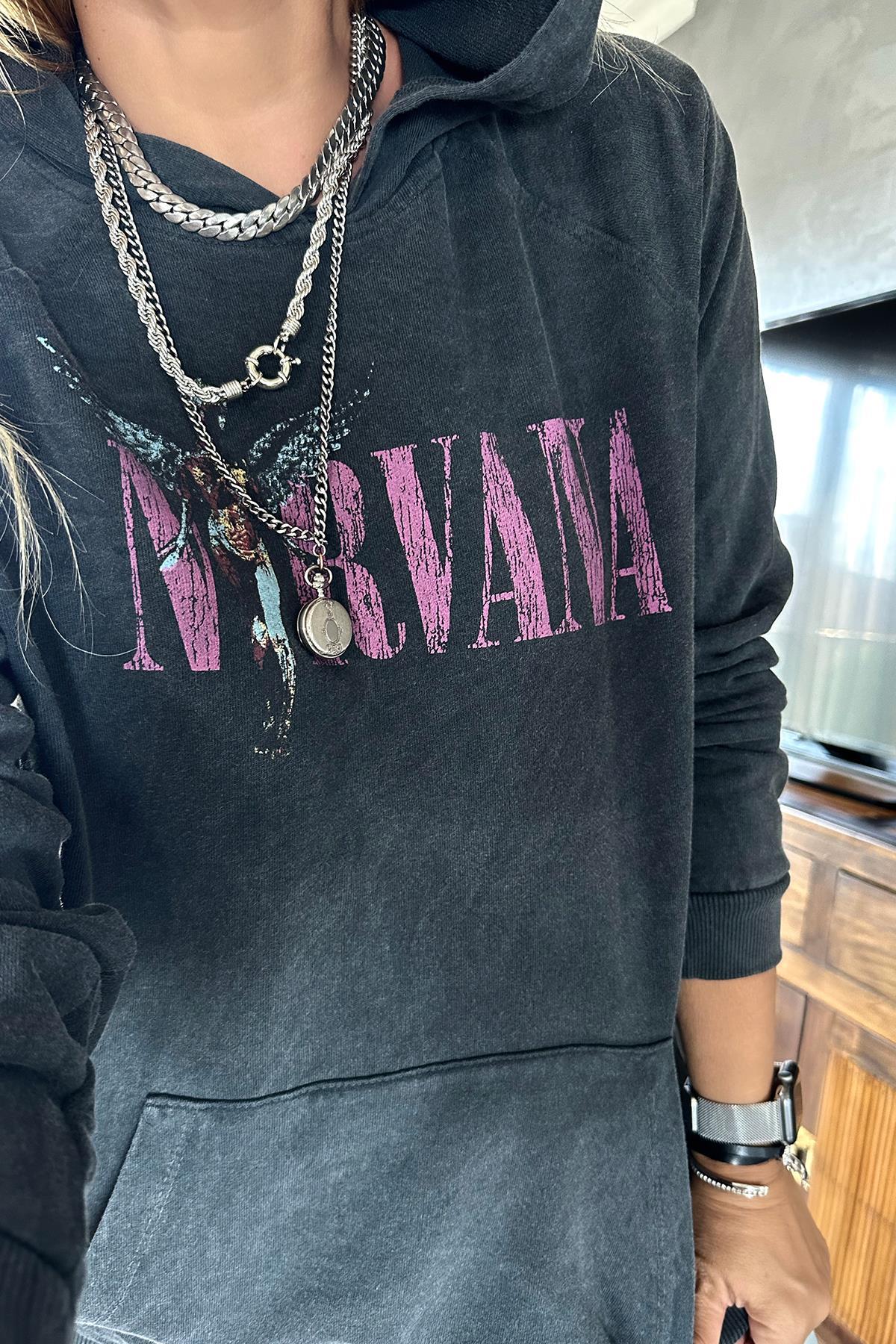 Yıkamalı Nirvana Sweatshirt Gri