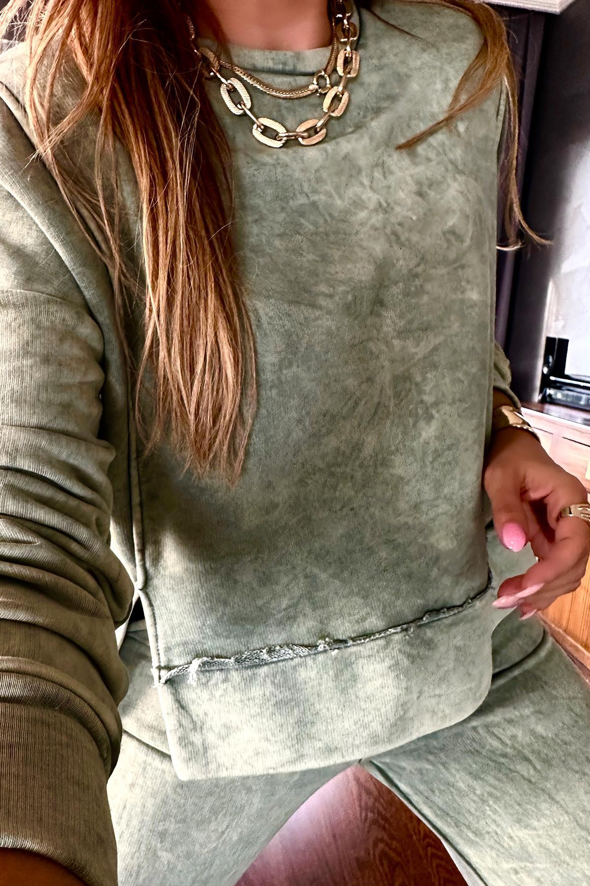Yıkamalı Tasarım Sweat Haki