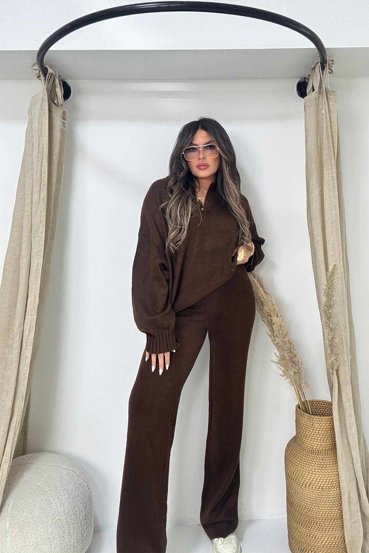 Yumoş Triko Pantolon Acı Kahve