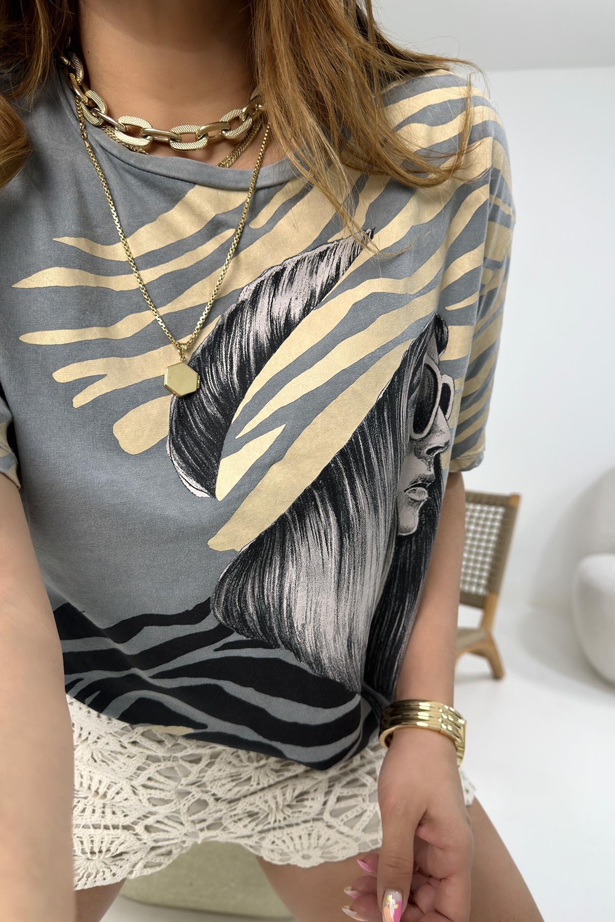 Zebra Kız Tshirt Gri