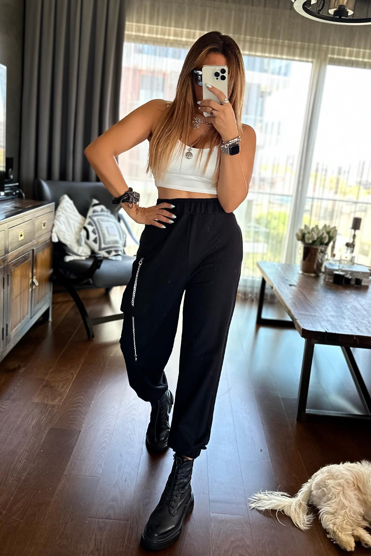 Zincirli Jogger Pantolon Siyah