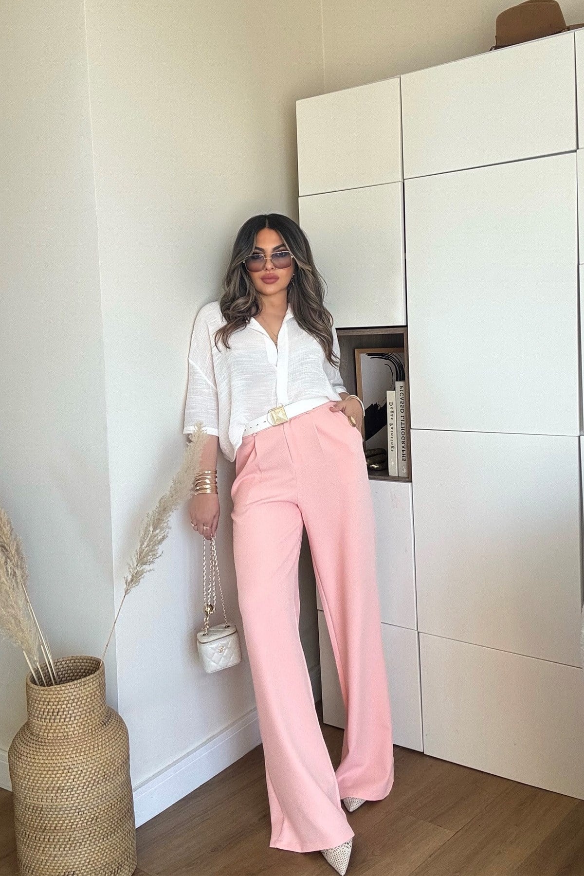 Zr Model Arka Bel Lastikli Pantolon Pembe
