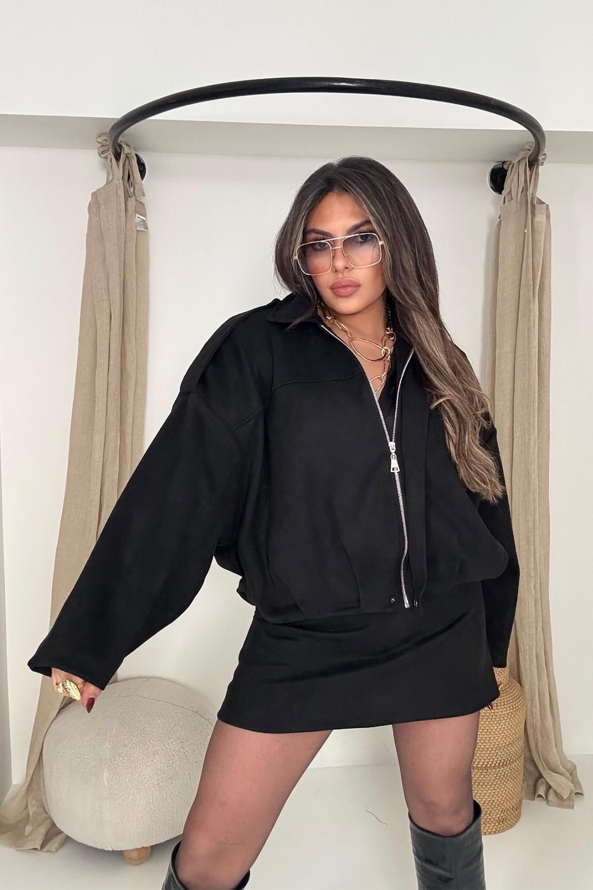 Zr Model Süet Görünümlü Bomber Ceket Siyah