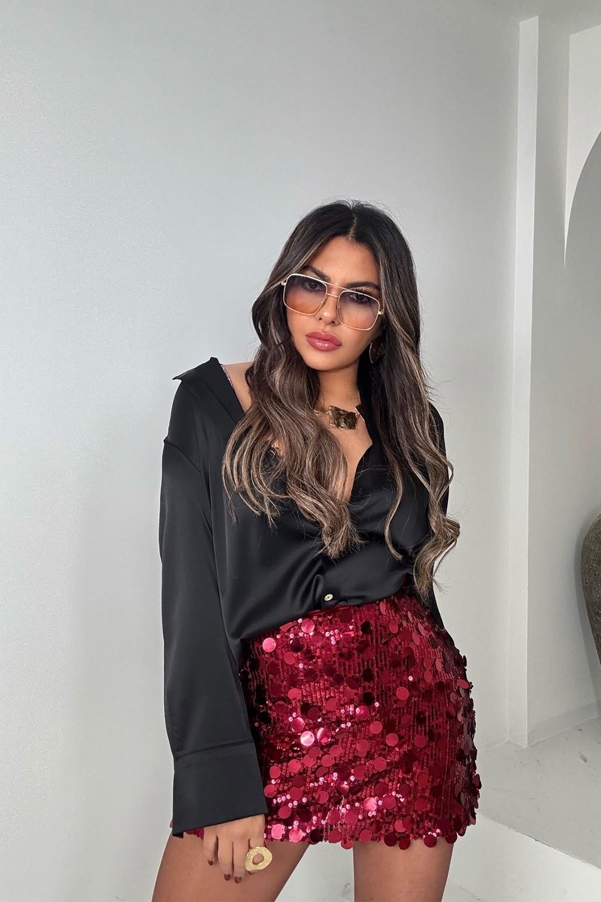 Zr Payet Şort Astarlı Etek Bordo