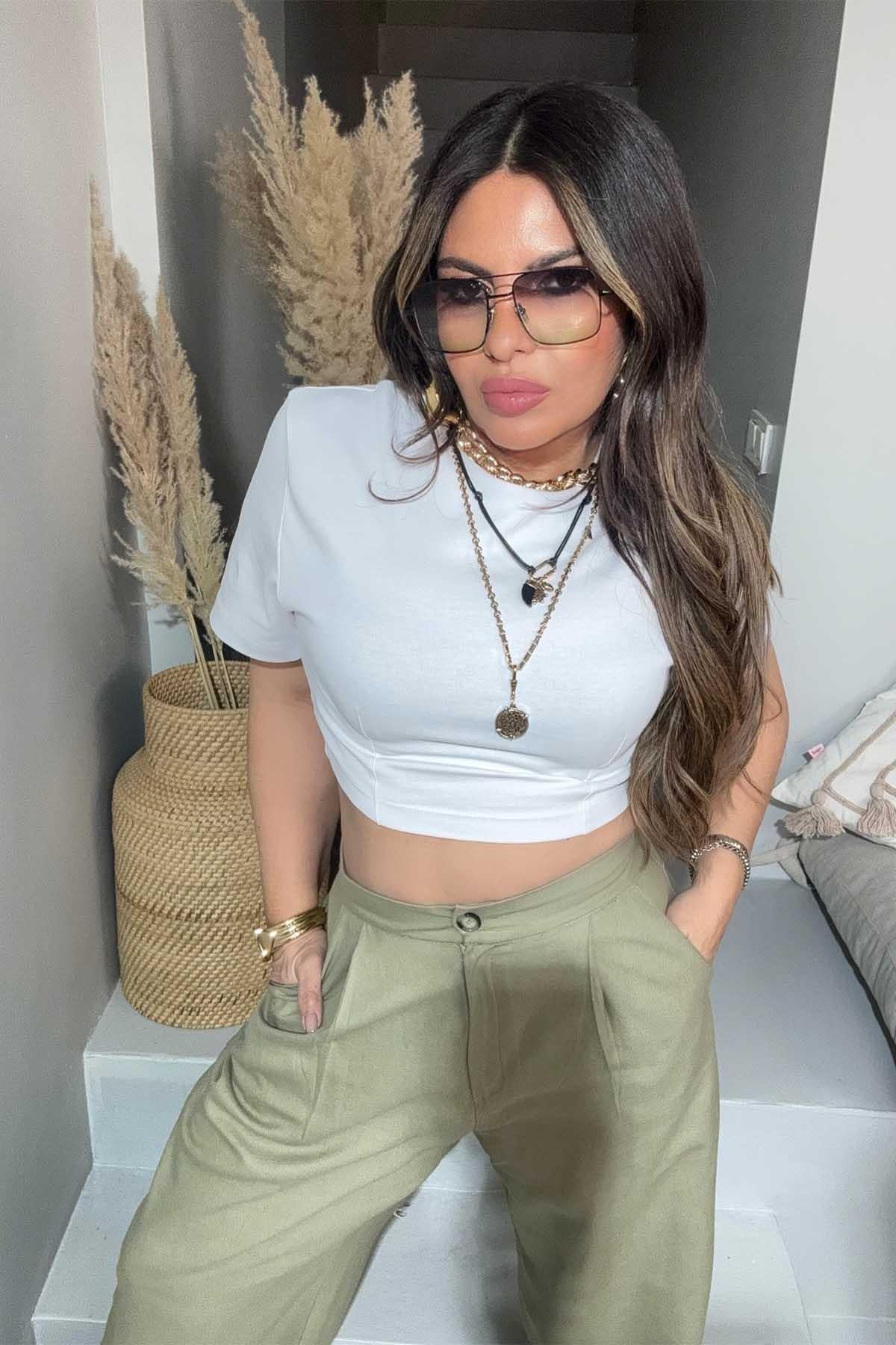 ZR Pensli Crop Beyaz
