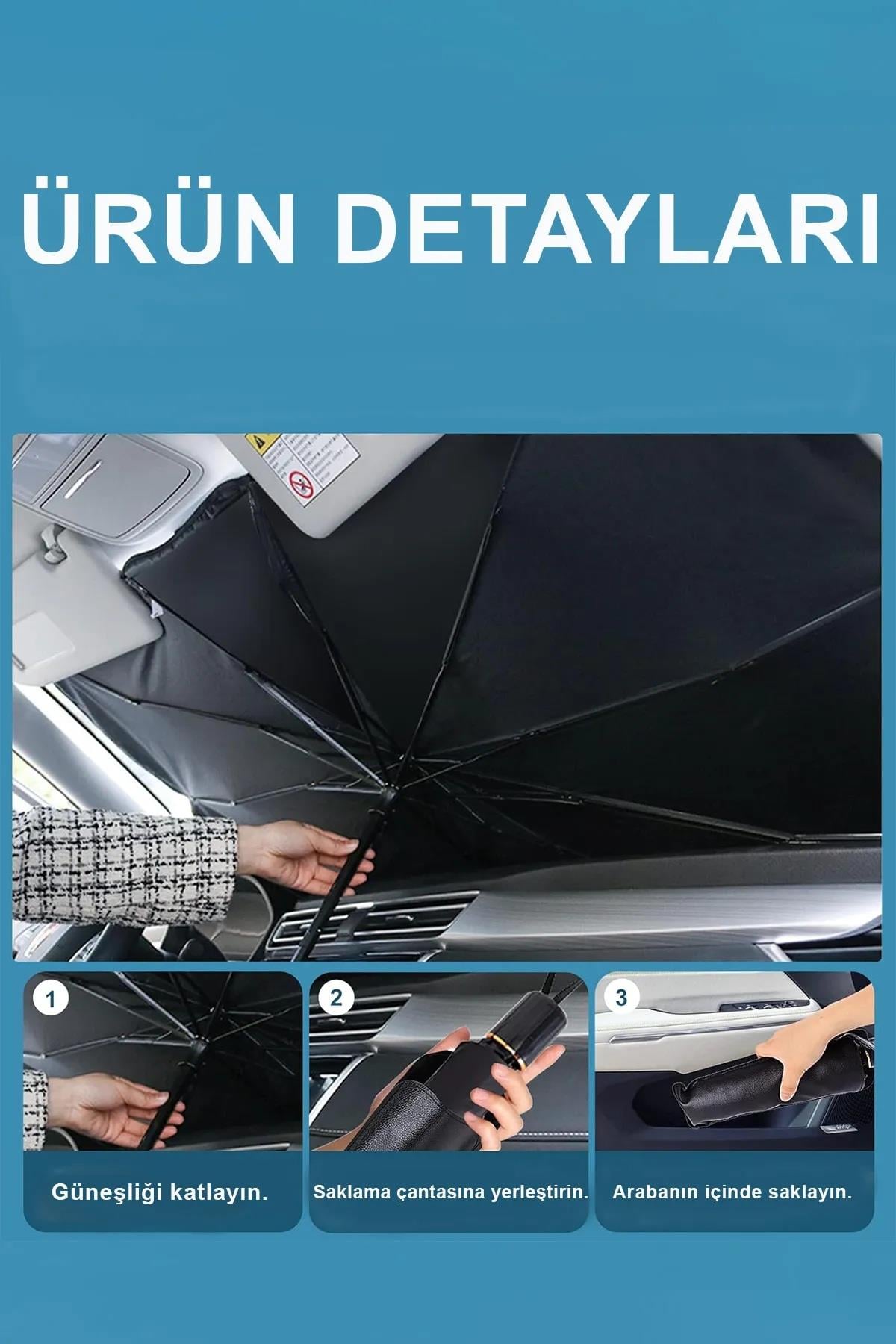 Tüm Araçlar Için Araba Ön Cam Güneşlik Katlanabilir Güneşlik Şemsiye Ön Cam Gölgelik 140cm x 77 cm