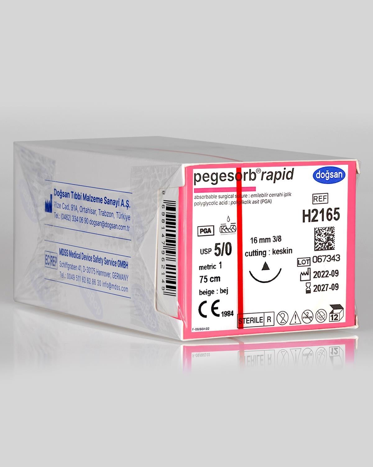 Pegesorb Rapid 5/0 16 3/8 Keskin (Δ) 75cm PGLA Emilebilir Sütür 12 Ad./Pkt