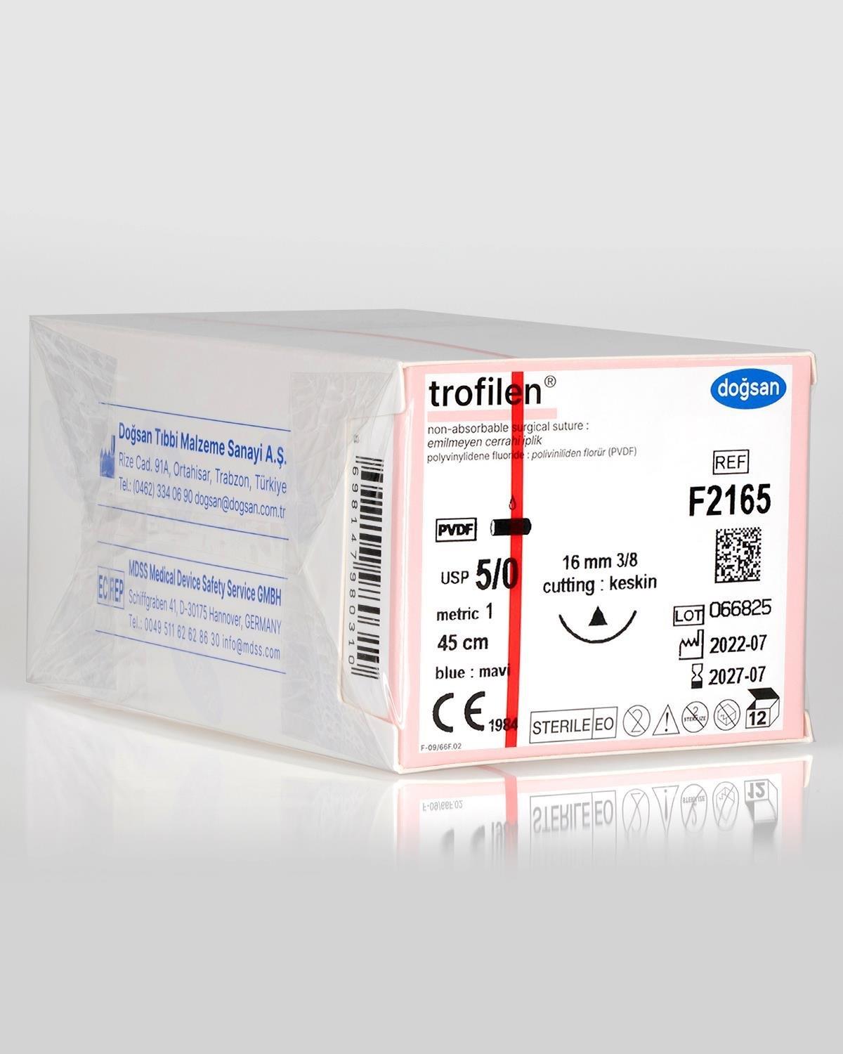 Trofilen 5/0 16 3/8 Keskin (Δ) 45cm PVDF Emilemeyen Sütür 12 Ad./Pkt