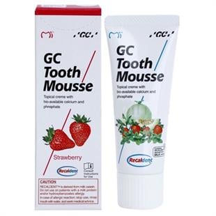 GC Tooth Mousse, 40gr çilek aromalı diş macunu kutusu ve tüpü