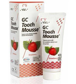 GC Tooth Mousse, 40gr çilek aromalı diş macunu kutusu ve tüpü