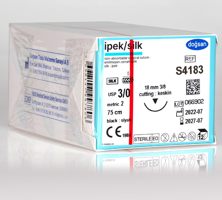 Doğsan İpek 3/0 18 3/8 Keskin (Δ) 75cm İpek Emilemeyen Sütür 12 Ad./Pkt