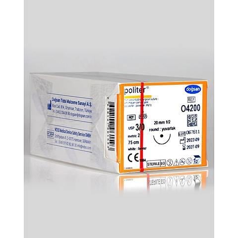Doğsan Politer 3/0 20 1/2 Yuvarlak (●) 75cm Polyester Emilemeyen Sütür