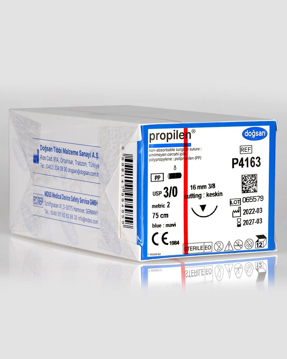Doğsan Propilen 3/0 16 3/8 Keskin (▼) 75cm Polipropilen Emilemeyen Sütür