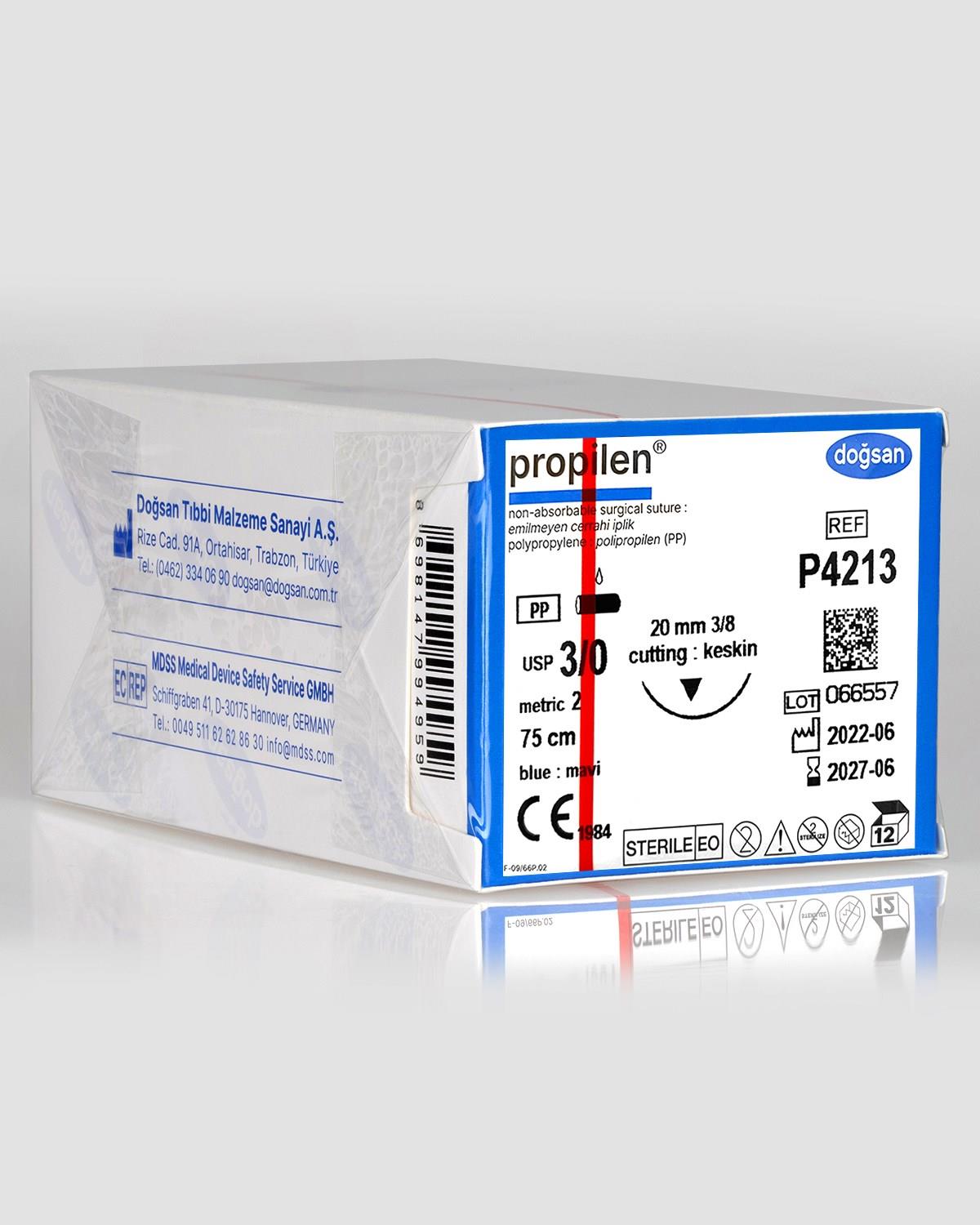 Doğsan Propilen 3/0 20 3/8 Keskin 75cm Polipropilen Emilemeyen Sütür