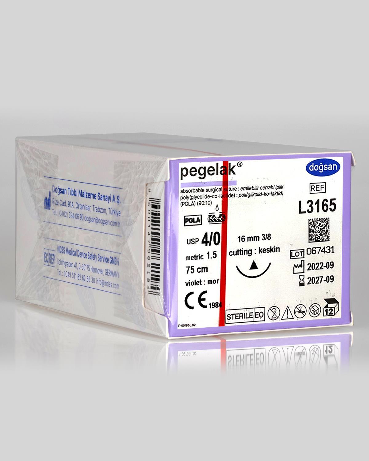 Pegelak 4/0 16 3/8 Keskin (Δ) 75cm PGLA Emilebilir Sütür 12 Ad./Pkt