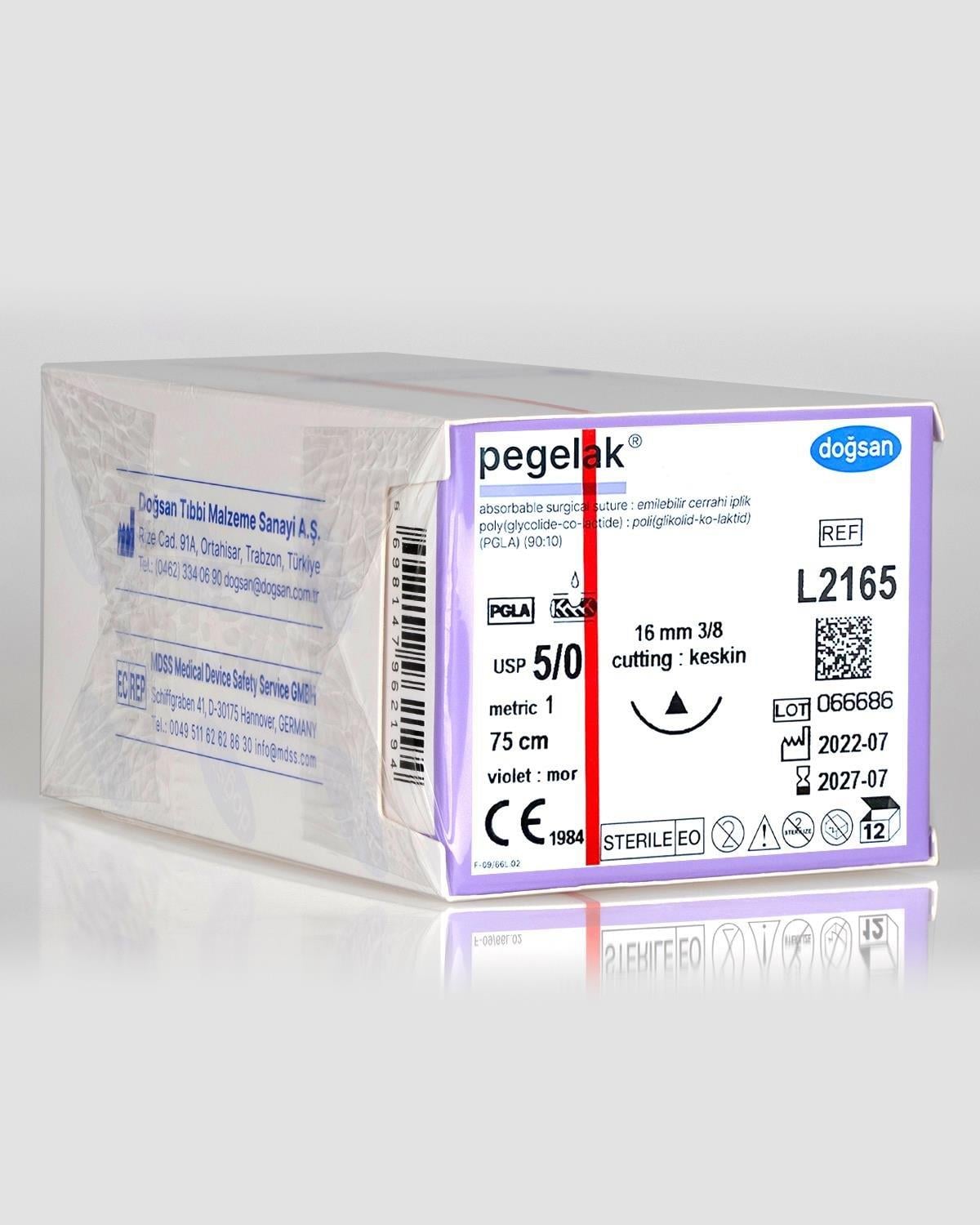 Pegelak 5/0 16 3/8 Keskin (Δ) 75cm PGLA Emilebilir Sütür 12 Ad./Pkt