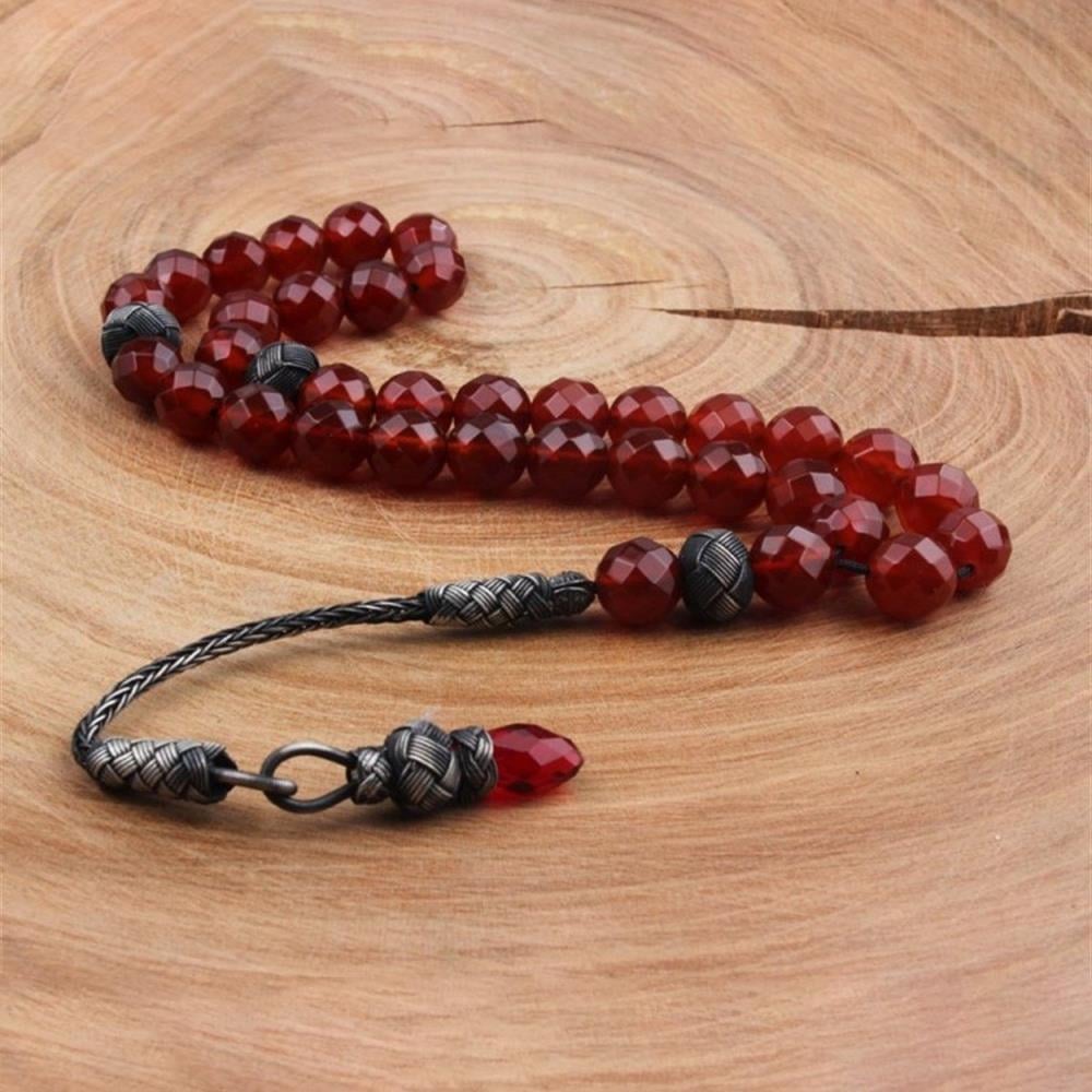 1000 Ayar Gümüş Kazaz Püsküllü Akik Taşı Tesbih