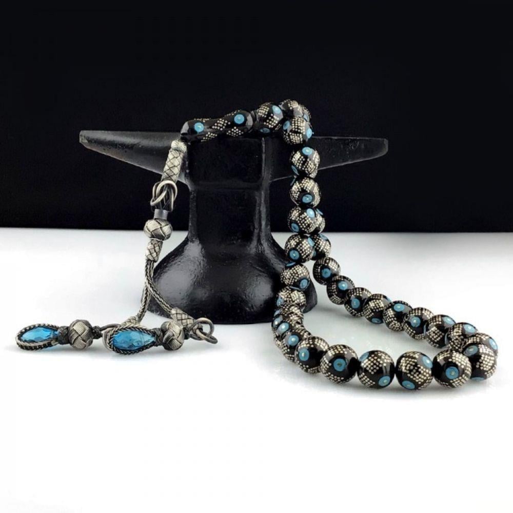 1000 Ayar Kaza Gümüş Püsküllü Erzurum Oltu Taşı Tesbih