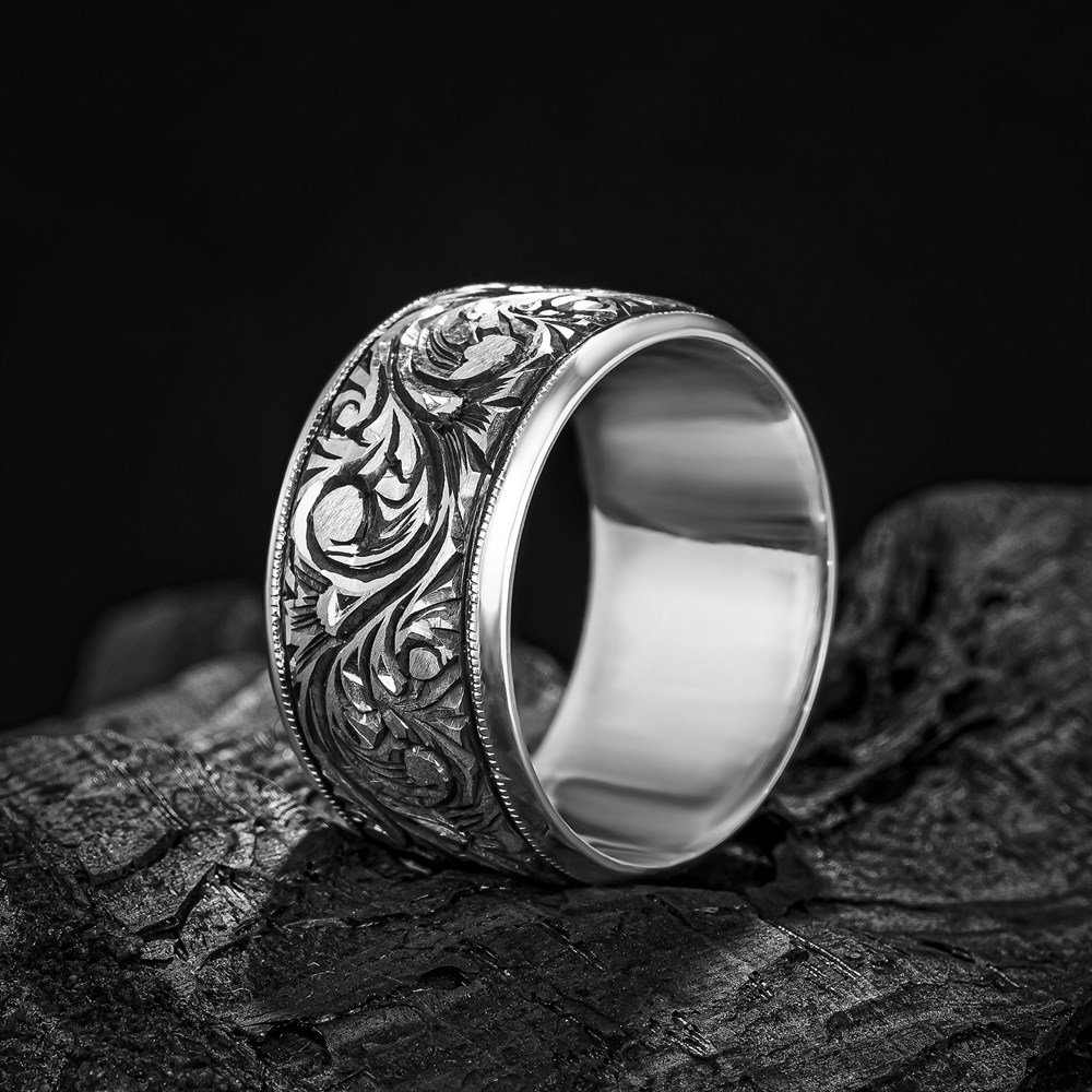 12mm Erzurum Kalem İşlemeli Gümüş Alyans