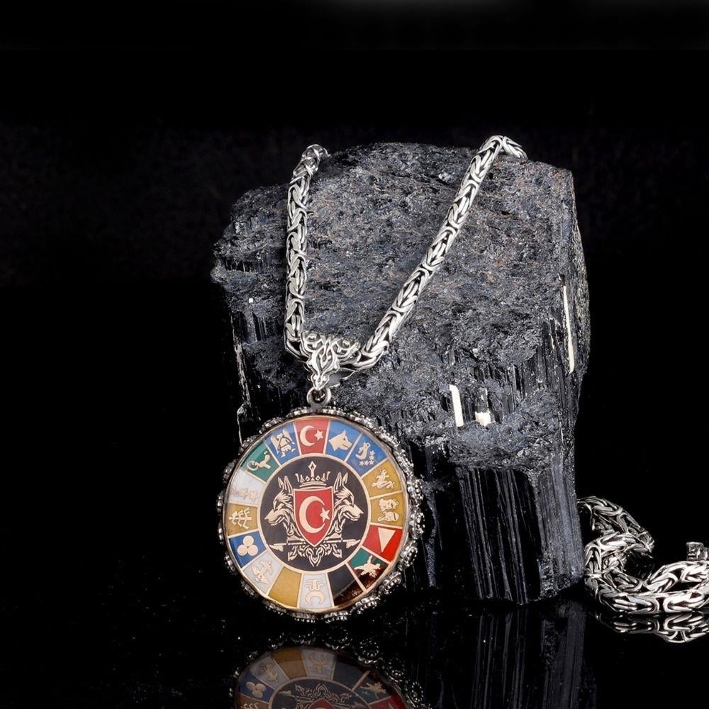 16 Türk Devleti Çift Kurt Gümüş Kolye