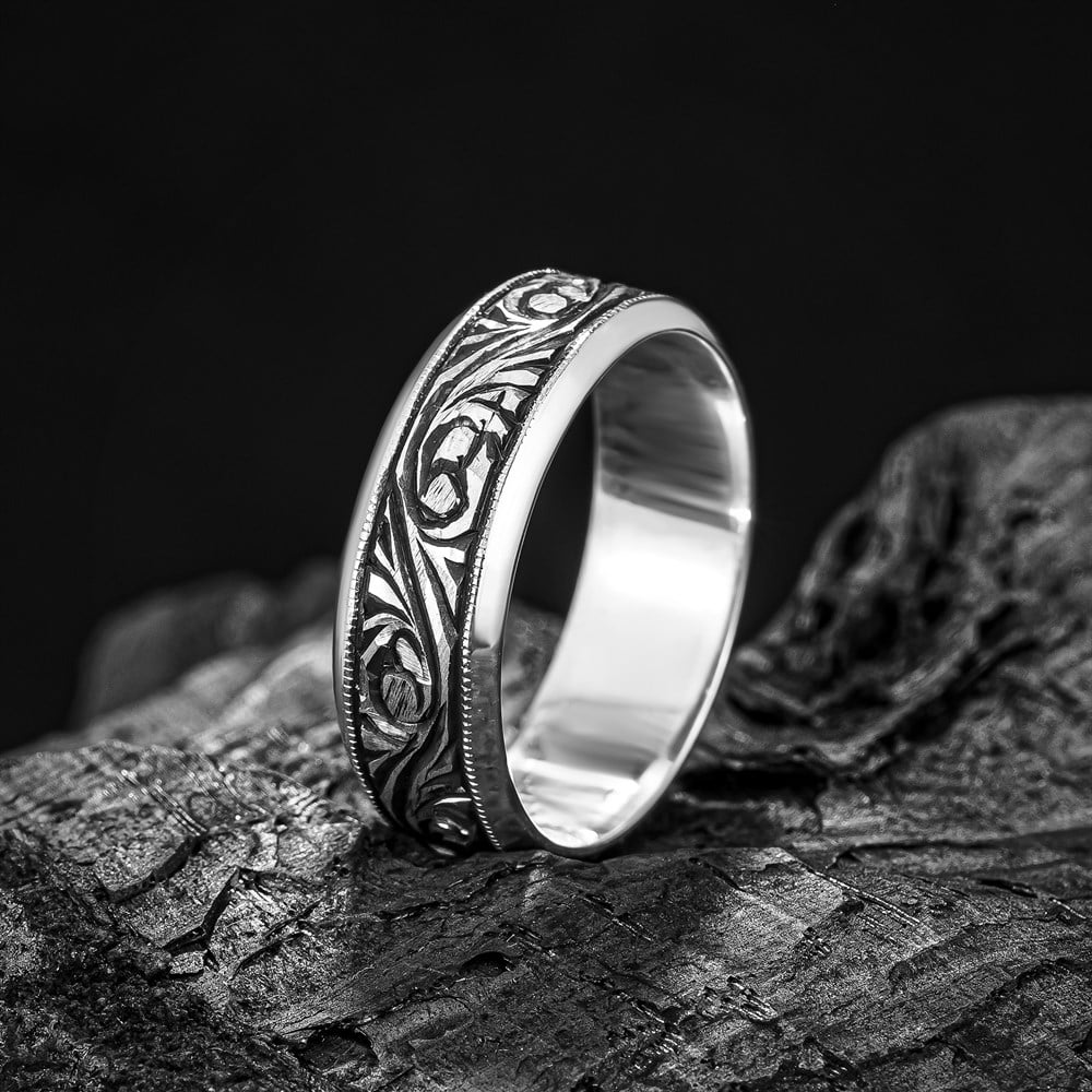 7mm Erzurum Kalem İşlemeli Gümüş Alyans