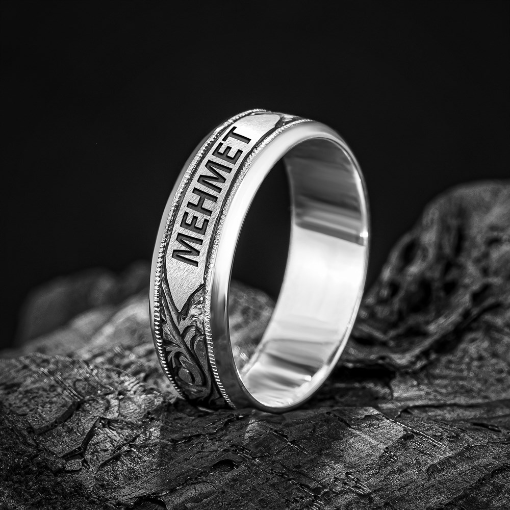 7mm Erzurum Kalem İşlemeli İsim Yazılı Gümüş Alyans