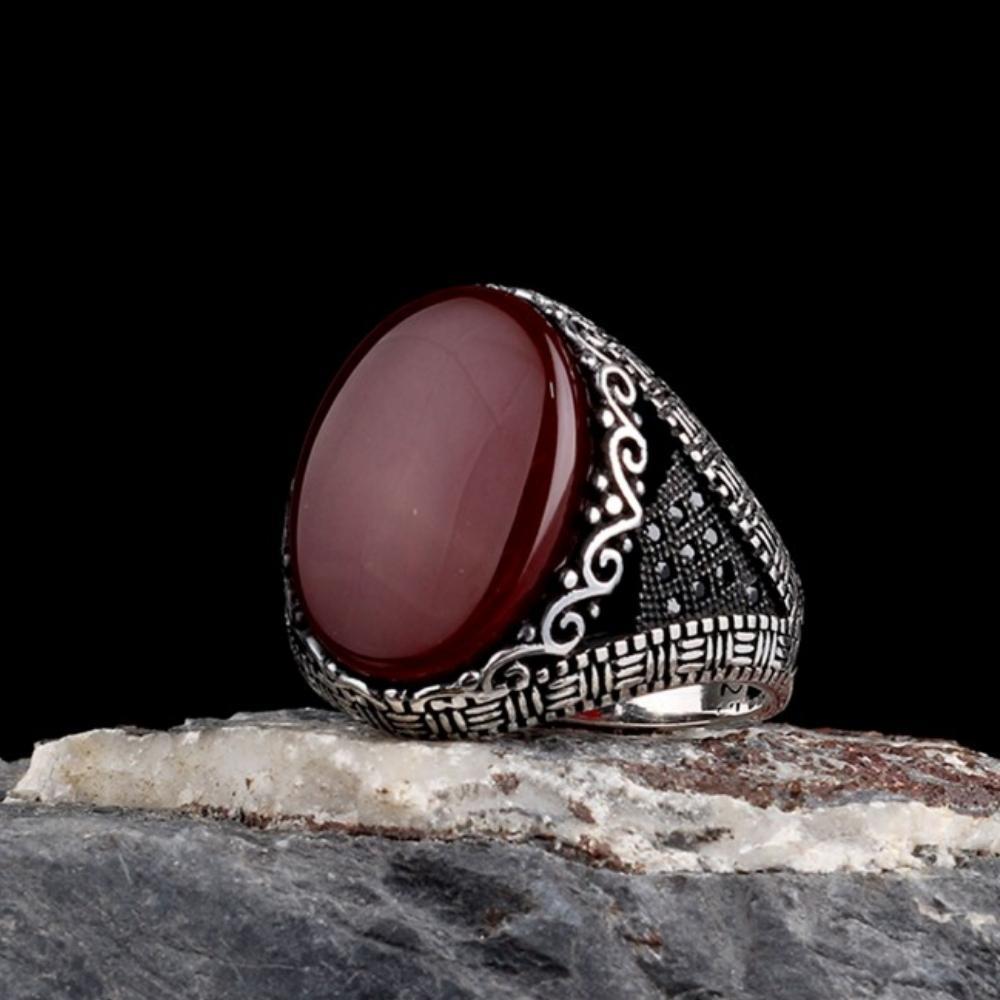 925 Ayar Gümüş Akik Taşlı Oval Model Erkek YüzükAkik Taşlı Yüzükler