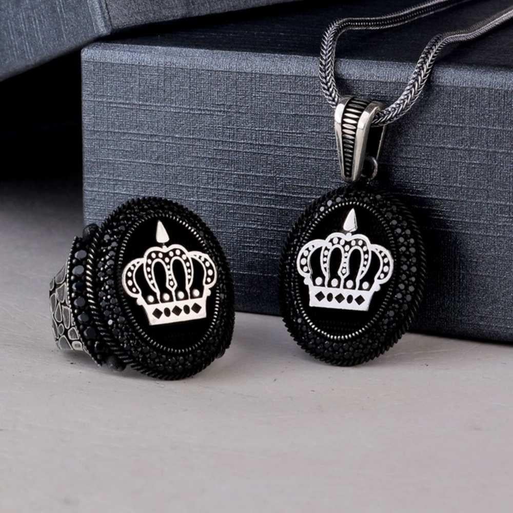 925 Ayar Gümüş Kral Tacı Kolye Yüzük KombiniYüzük Kolye Kombinleri