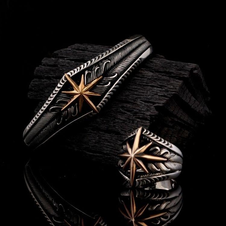 925 Ayar Gümüş Pusula Model Yüzük Bileklik KombiniYüzük Bileklik Kombinleri