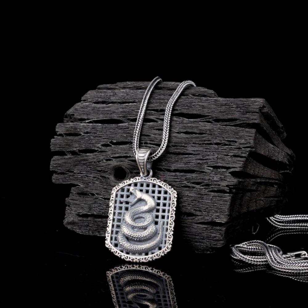 925 Ayar Gümüş Yılan Motifli Unisex Model KolyeKolye