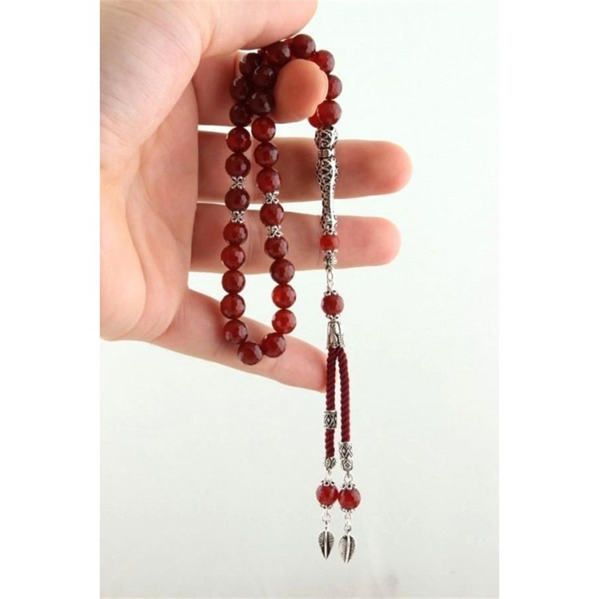 Akik Kristal Kesim Gümüş İmame Ve Püskül Tesbih