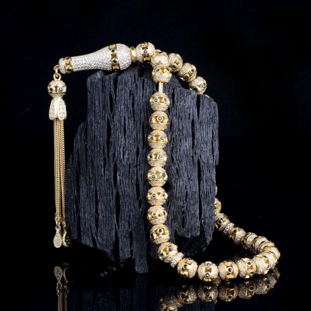 Altın Kaplama Mikro Zirkon Taşlı Gümüş Tesbih