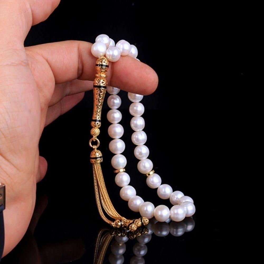 Altın Kaplama Zirkon Taşlı Gümüş İnci Taşlı Tesbih