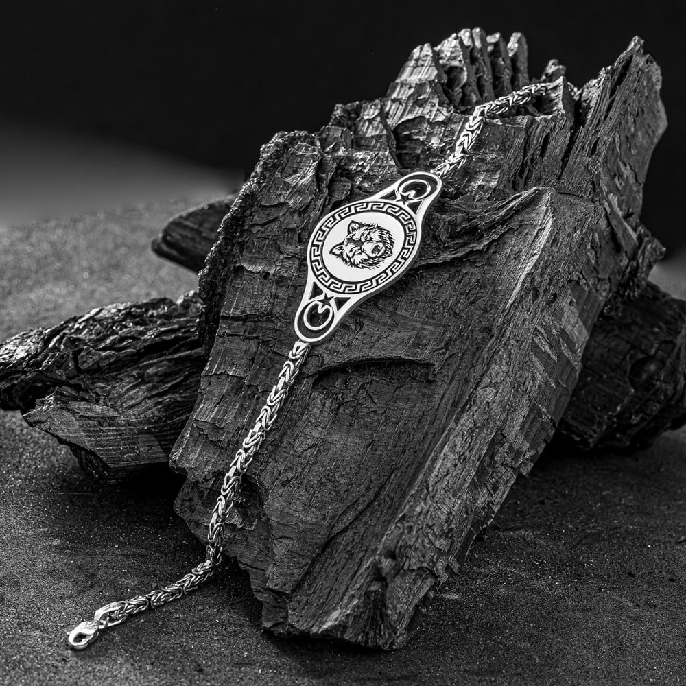 Aslan Kafası İşlemeli Kral Gümüş Bileklik