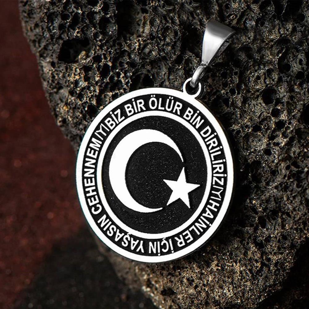 Ay Yıldız Biz Bir Ölürüz Bin Diriliriz Gümüş Kolye UcuKolye Ucu