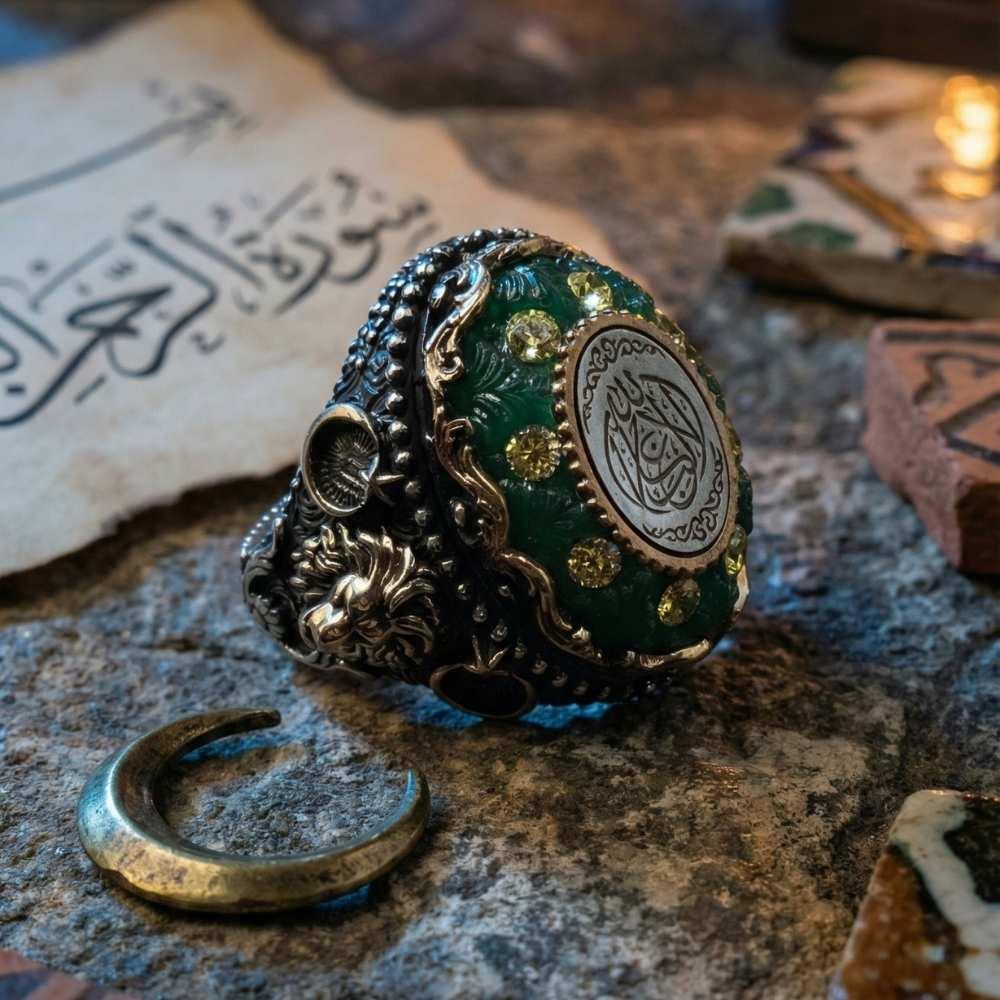 Ay Yıldız İşlemeli La Galibe İllallah Gümüş YüzükLa Galibe İllallah Yüzük