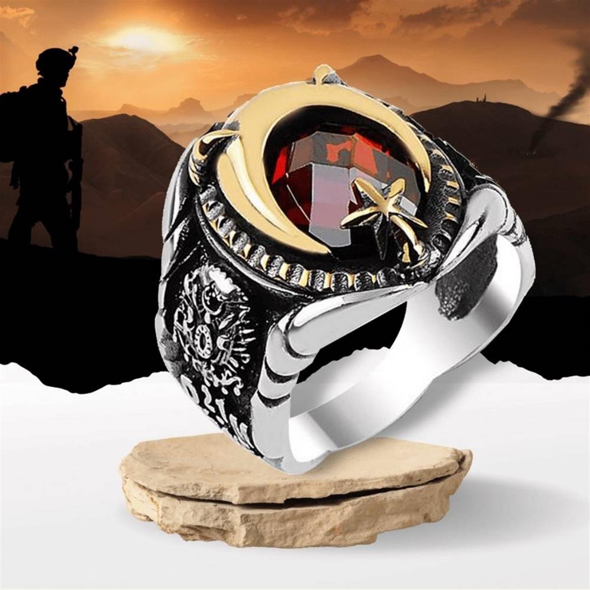 Ay Yıldız Model Askeri Gümüş Yüzük