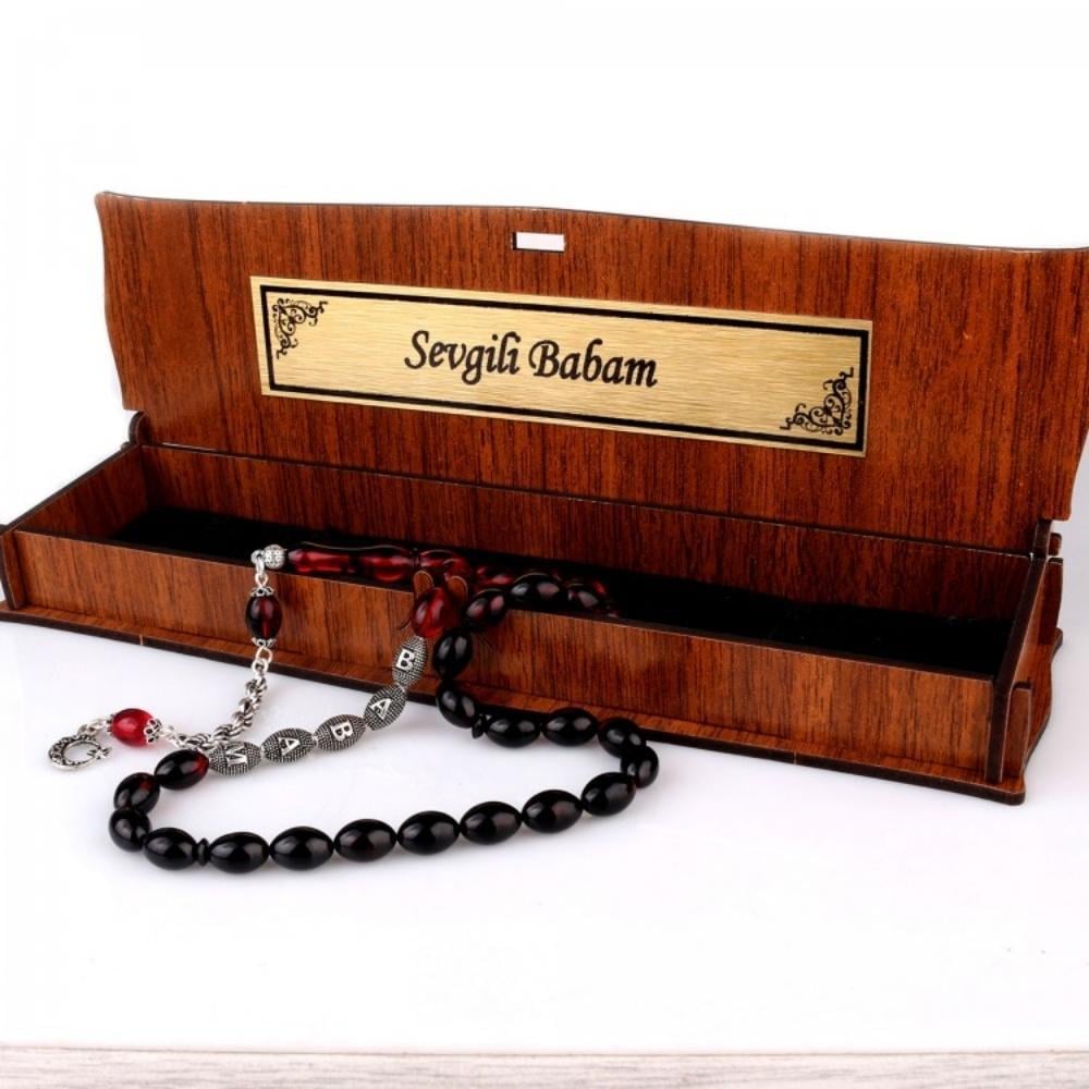 Ay Yıldız Püsküllü Babam Yazılı Ateş Kehribar TesbihAteş Kehribar Tesbih