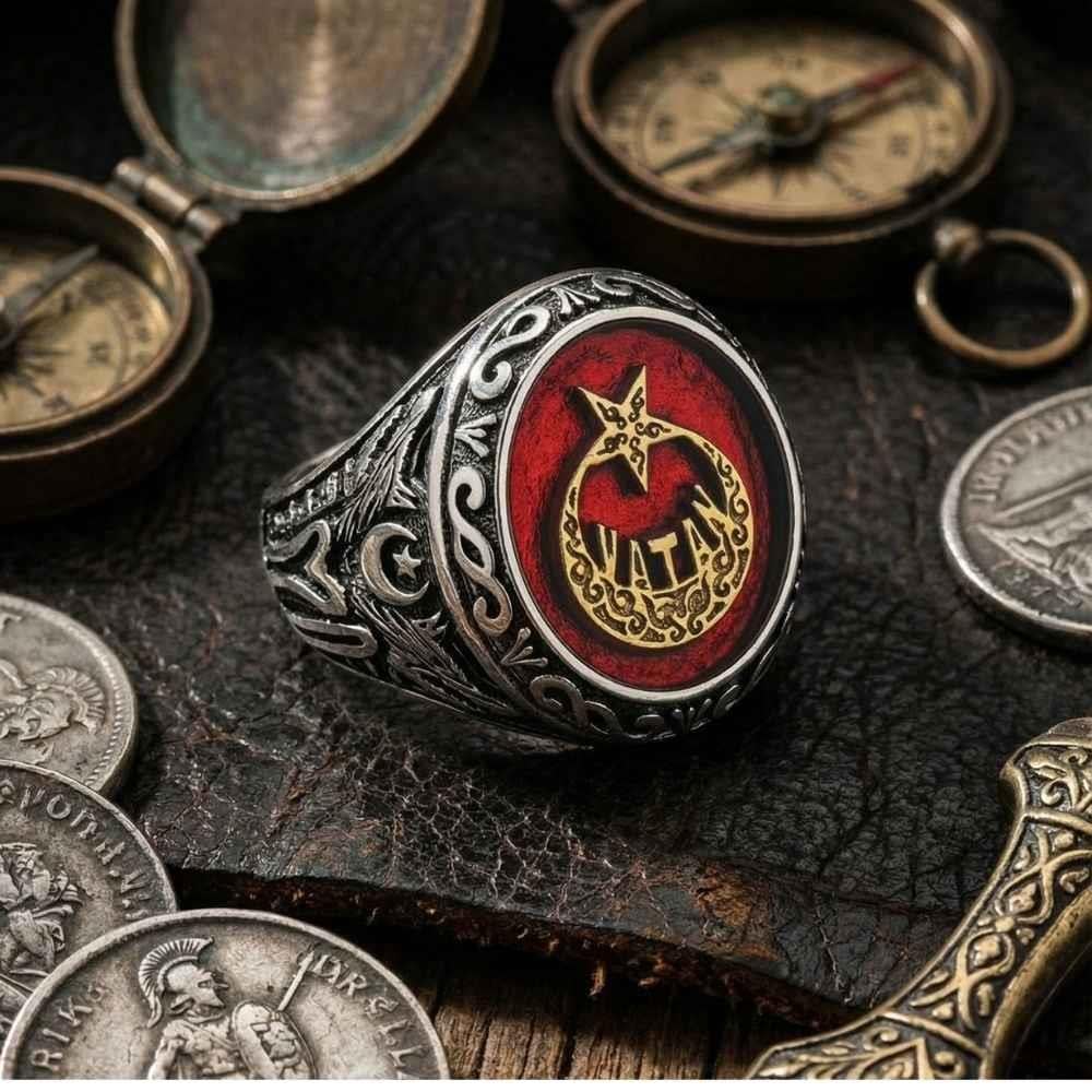 Ay Yıldız Sembollü Vatan Model Gümüş Erkek YüzükAy Yıldız Yüzükler