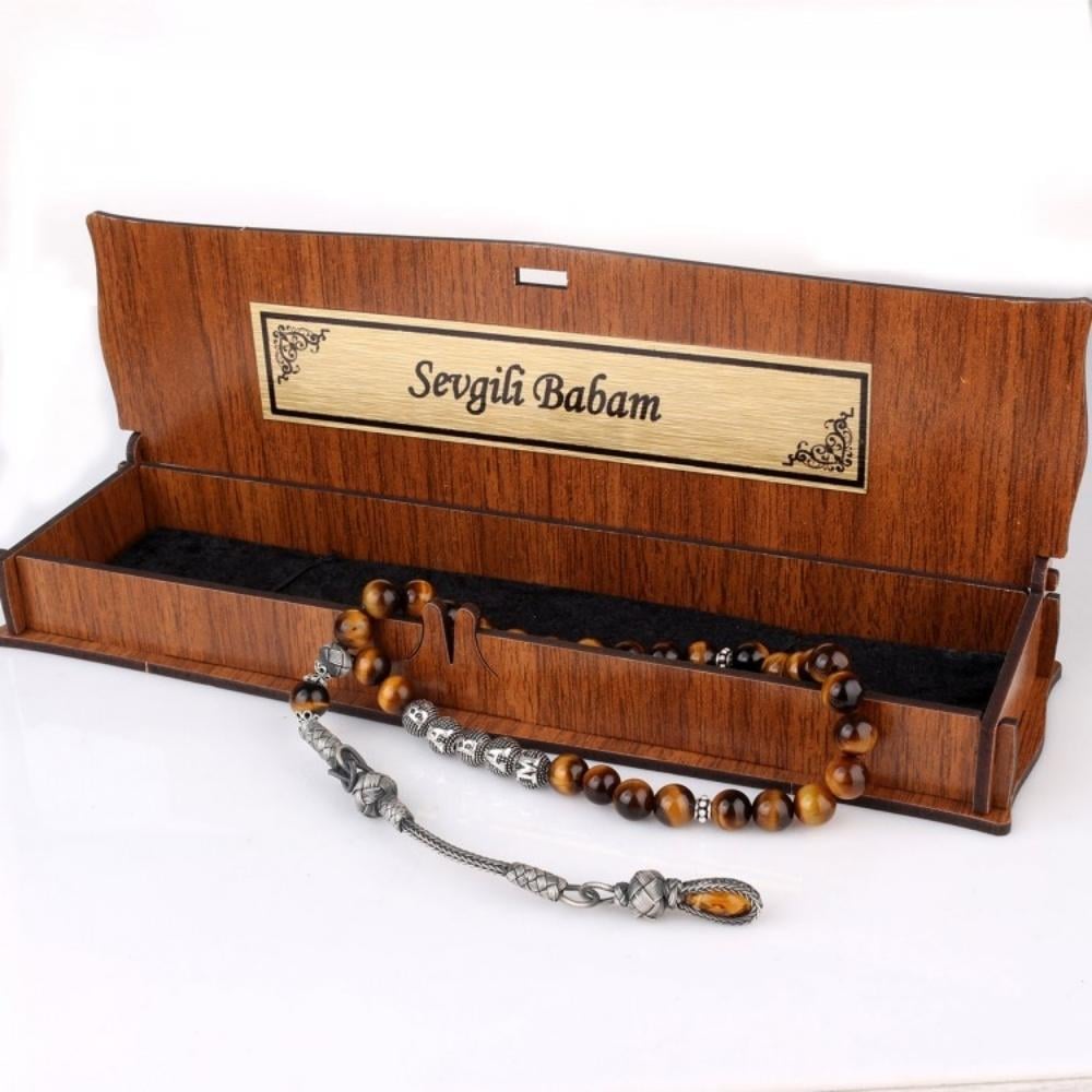 Babam Yazılı Gümüş Püsküllü Kaplangözü TesbihKaplan Gözü Tesbih