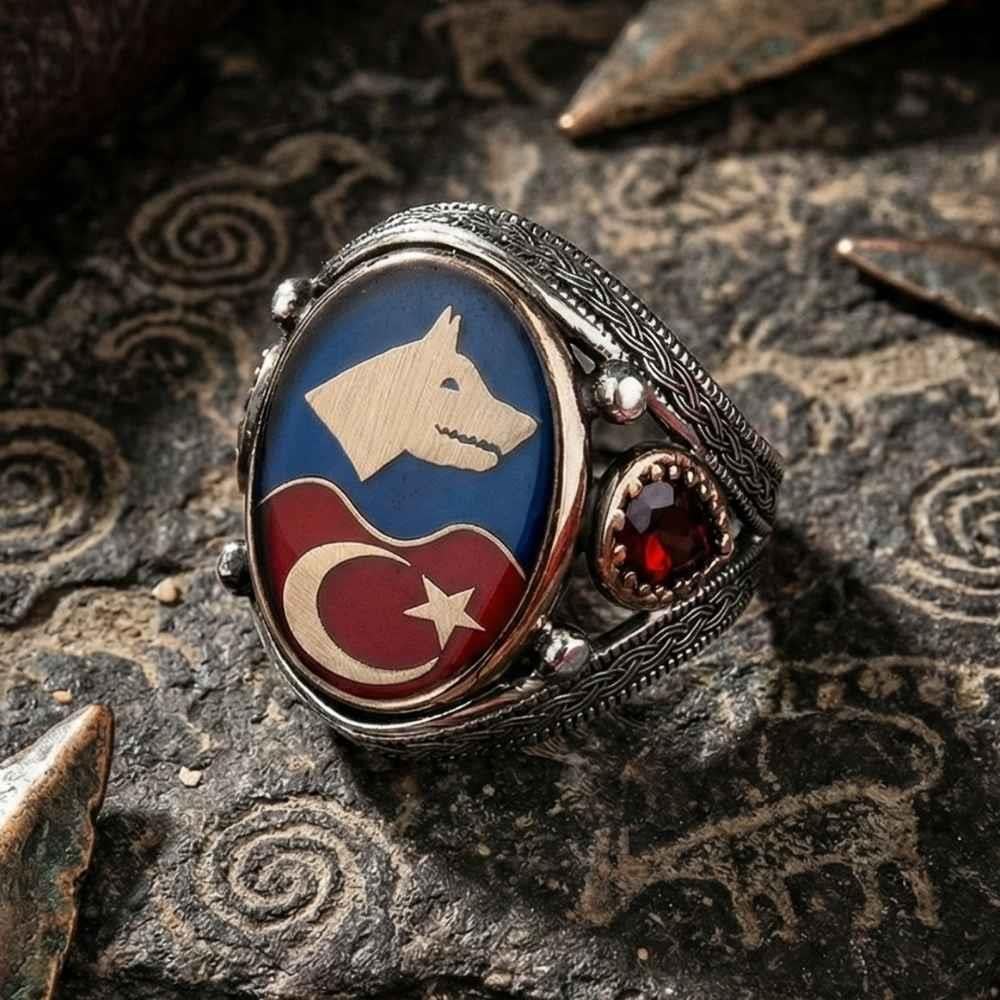 Bozkurt Ay Yıldız İşlemeli Gümüş Erkek YüzükBozkurt Yüzükleri